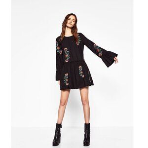 NWT Zara Embroidered Long Sleeve Mini Dress M